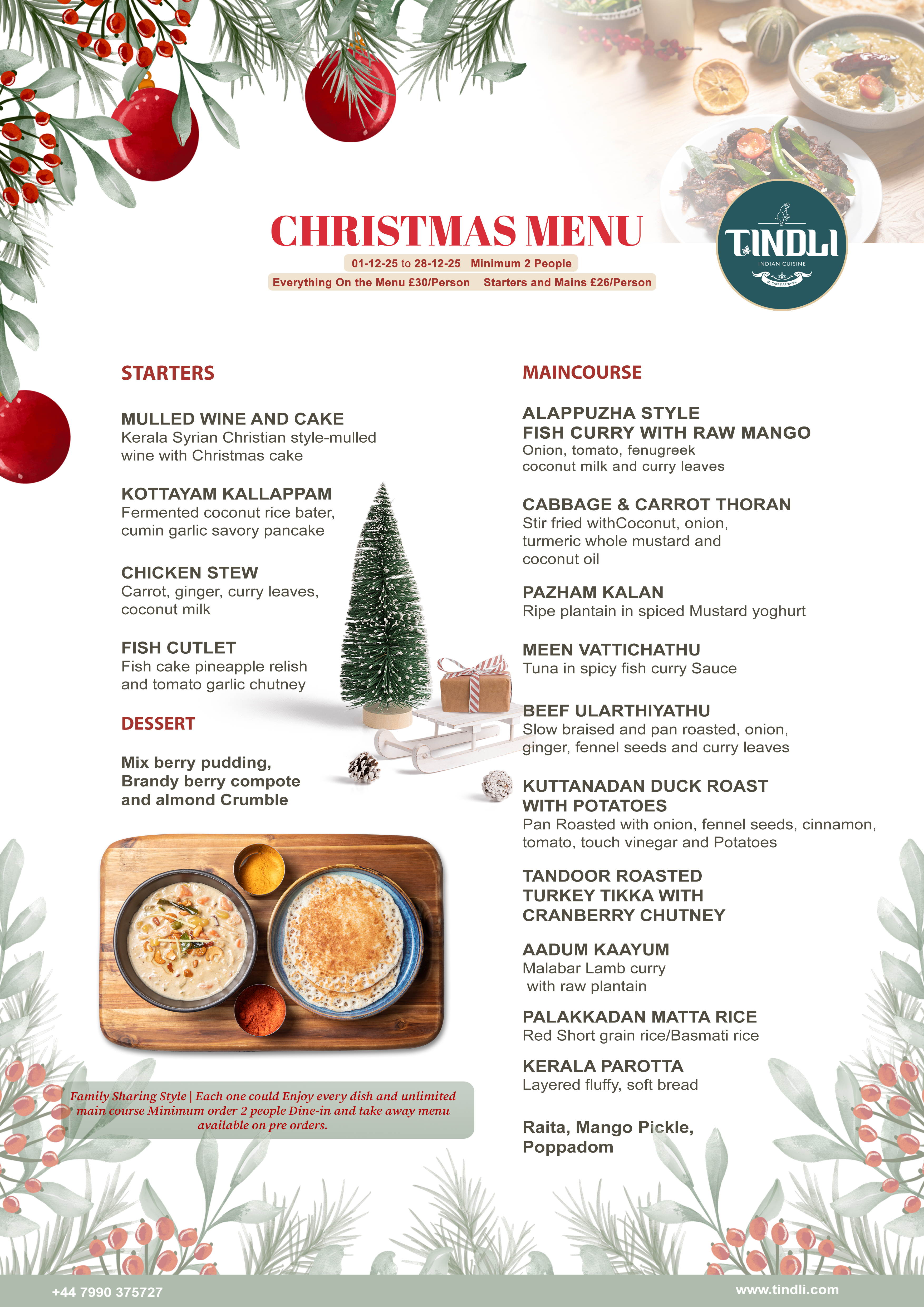 Traditional Indian menu London